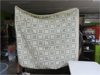 vtg 78x88 Handsewn Quilt Blanket Green Diamond Whl