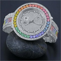 Custom Rainbow 18k White Gold Finish Watch