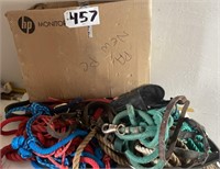 Large Box of Horse Related Item. Halters, lead