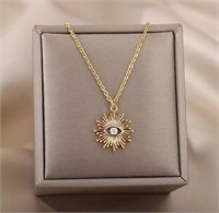 Gold Evil Eye Rhinestone Pendant Necklace