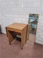 Table with fold down side and seperate mirror