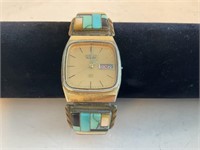 Seiko Watch w/Turquoise Tips gold filled marked