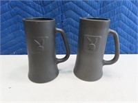 Pair vintage black PLAYBOY Glass 6.5" Beer Mugs