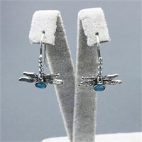 Silver Plated Dragonfly Moonstone Dangle Earrings