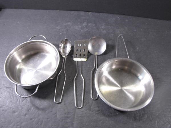 Kid's Metal Cookware: 2 Pans + 3 Utensils