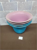 Pink and blue plant pots
