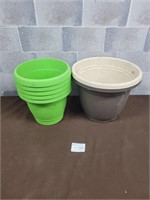 Green and brown plant pots