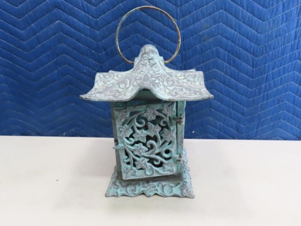 Cast Metal 9" Candle Outdoor Lantern Box