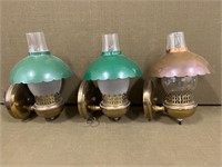 3 Electric Wall Sconces w/ Globes & Shades