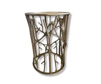 Cast Aluminum Branch Round Side Table Glass Top