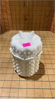 White hobnail dish with lid