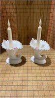 White hobnail candle holders