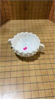 White hobnail dish double loop handle
