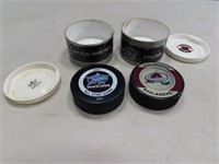 (2) vintage CO AVS Hockey Pucks AllStar & Game