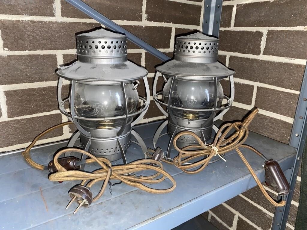 (2) ELECTRIC CONVERTED P.R.R. RAILROAD LANTERNS