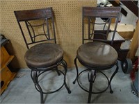 Lot of 2 Hillside Leather & Wood Swivel Chairs