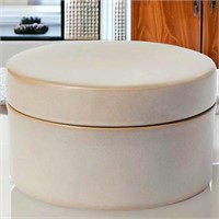 New 7" x 7" Round Carved Ceramic Box Gray
