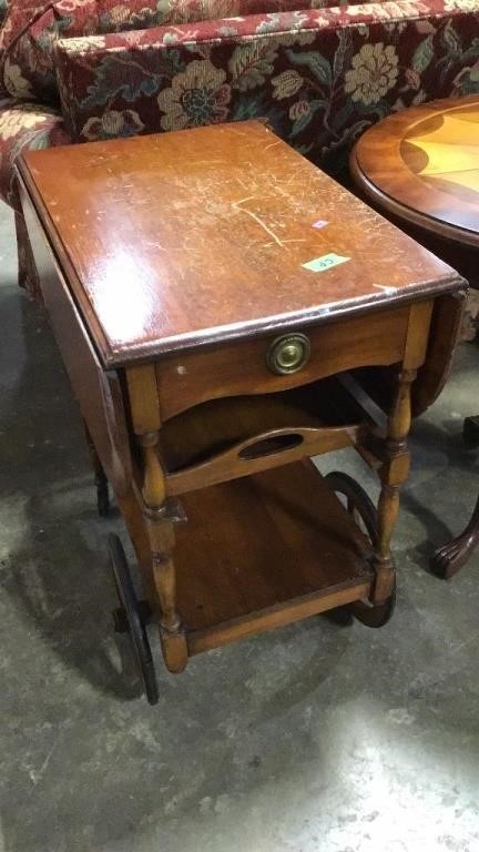 Wooden tea cart with a drawer and Tray