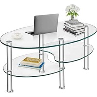 New  Glass Coffee Table, Oval 3-Tier Modern