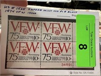 #1525 MINT BLOCK W PL # 1974 VFW STAMPS