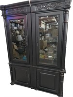 Pair Black Lighted Cabinet w’ Glass Shelving