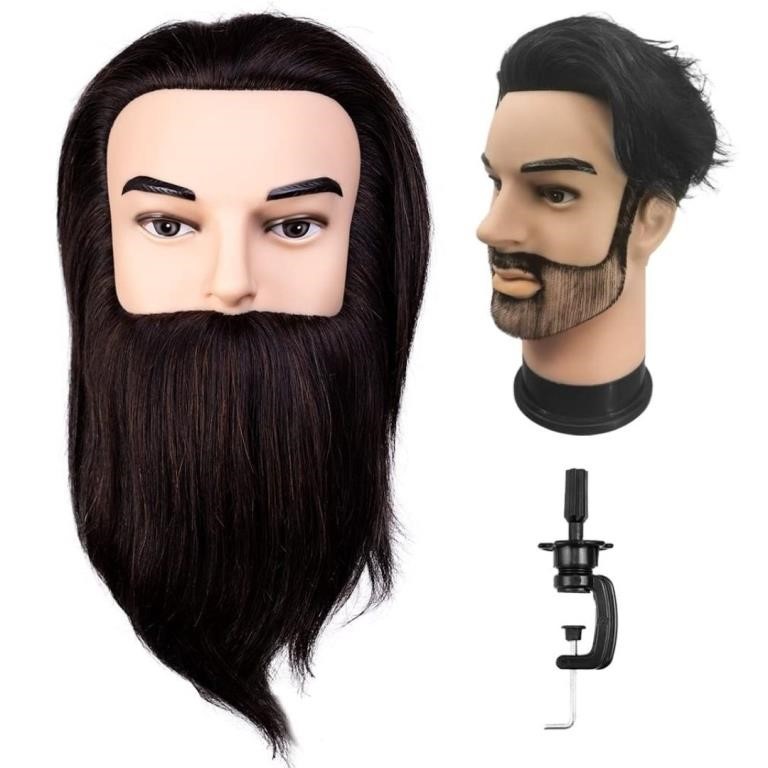 New Human Hair Male Mannequin Head with Beard
