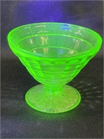 Uranium Glass Block Optic Custard Cup - Note