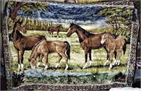 1960s-70s Tapestry Wall Hanging Rug Horses