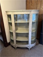 WOODEN CURVED GLASS CURIO CABINET (47" X 16" X