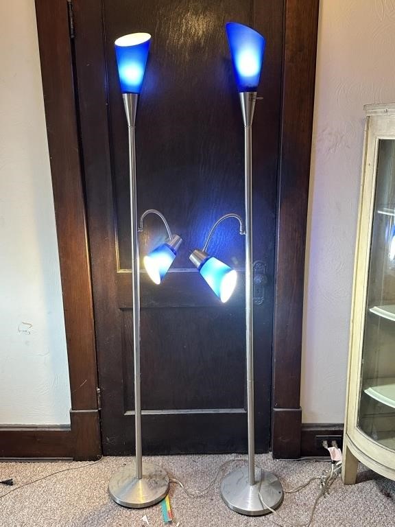 (2) FLOOR LAMPS W/ GLASS SHADES (70" TALL)