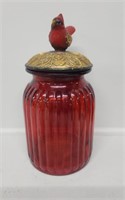 Cardinal Red Glass Cookie Jar
