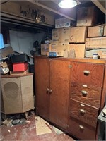 CONTENTS OF CORNER OF BASEMENT INCLUDING WOODEN