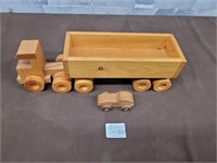 Wood semi truck with small car hand made