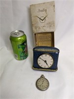 Bradley Travel Alarm Clock & Pocket Watch as found