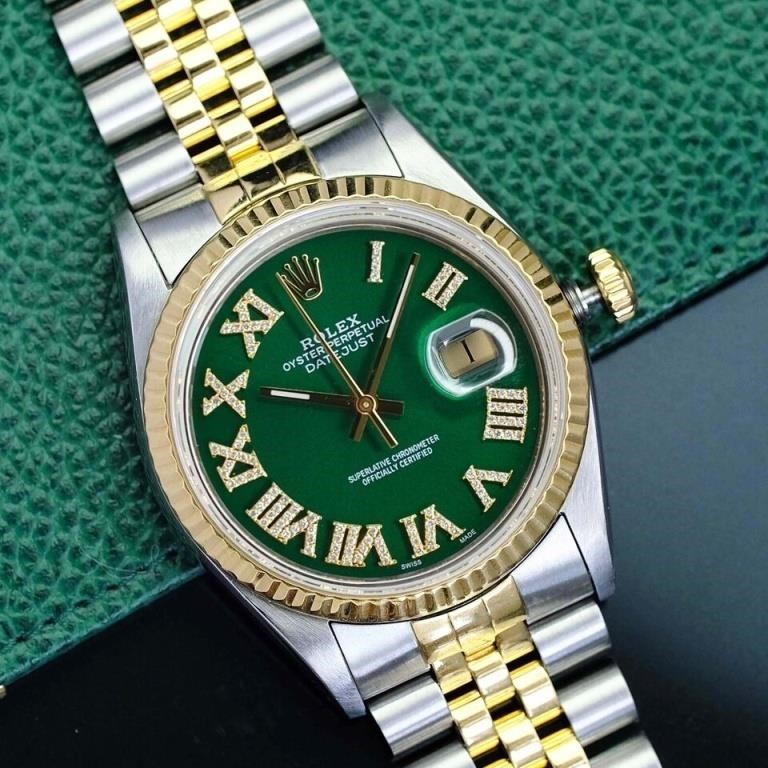 Rolex Men Datejust Green Roman Dial Watch