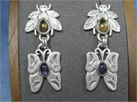 Carolyn Pollack S.S. Butterfly Gemstone Earrings