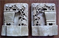 Chinese Soapstone Bookends Carved Flowers