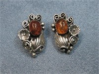 Vtg. N/A Sterling Silver Amber Earrings