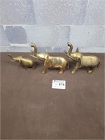 3 Vintage brass elephants