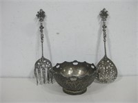 Crystal & Silver Plated Bowl & Utensils See Info