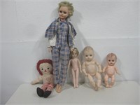 Five Vtg Dolls Tallest 24"
