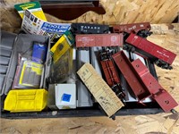 vintage repairable train cars, stickers, tools