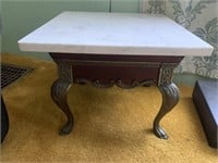 ANTIQUE SIDE TABLE / BRASS LEG MARBLE TOP