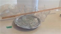 Relish tray, glass bowls