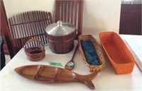 Ice bucket, wood trivet, baskets and other