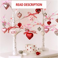 $24  2 Pack Lighted Birch Tree with Heart Ornament