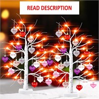 2 Pack 24 Lighted Birch Tree with 36 Heart LEDs