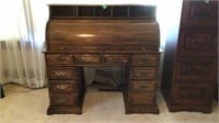 Vintage wood roll-top secretary desk. 50x22x47.