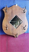 Vintage Wood Coat Rack w/Bevelled Mirror