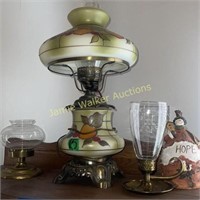 Stained Glass Style Table Lamp, Brass Candle